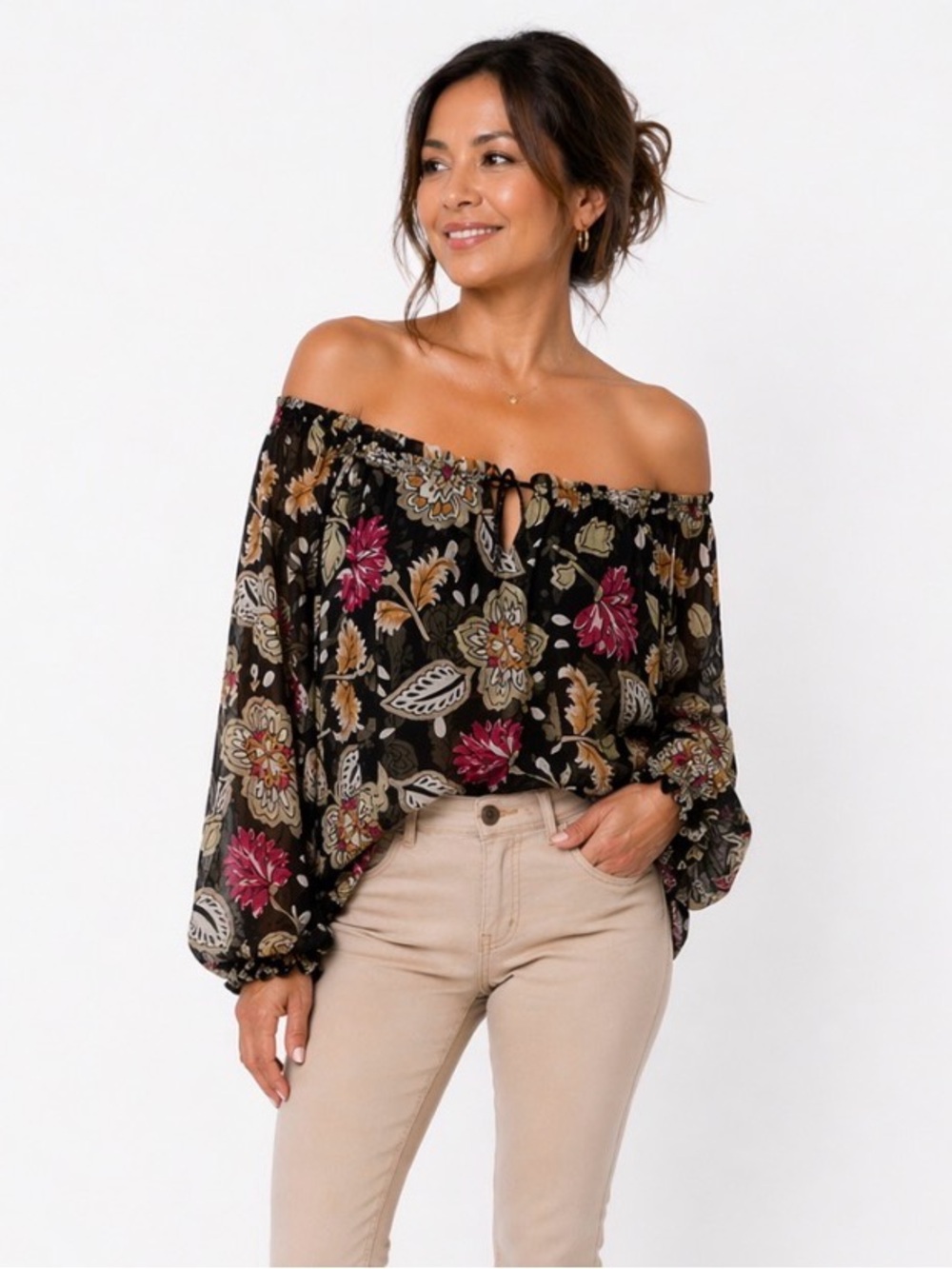 Rag & Bone Sierra Floral Off The Shoulder Blouse, Black With Flowers. Size Xs.